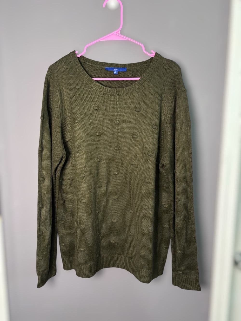 Apt. 9 Olive Green Polka Dot Bobble Knit Crewneck Sweater Large